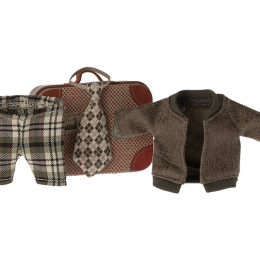 MAILEG Ubranko myszki - Jacket, pants and tie in suitcase, Grandpa mouse