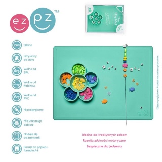 Miętowa mata silikonowa do zabawy z pojemniczkami 2w1 Flower Play Mat EZPZ