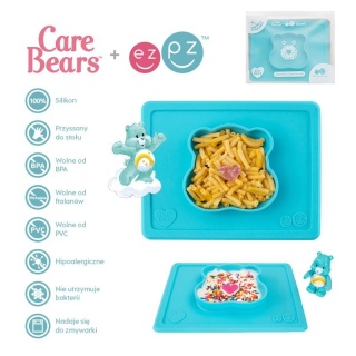 EZPZ Silikonowa miseczka z podkładką 2w1 Care Bears™ Bowl Misia Życzliwe Serce Wish Bear turkusowa