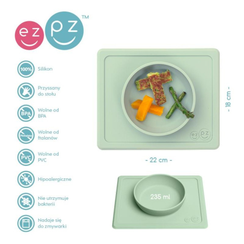 EZPZ Silikonowa miseczka z podkładką 2w1 Mini Bowl pastelowa zieleń EZPZ Silikonowa miseczka z podkładką 2w1 Mini Bowl pastelowa zieleń