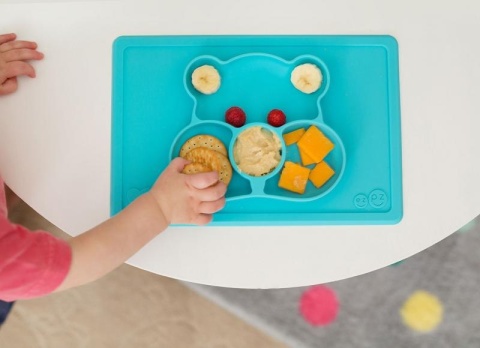 EZPZ Silikonowy talerzyk z podkładką 2w1 Care Bears™ Mat Misia Życzliwe Serce Wish Bear turkusowy
