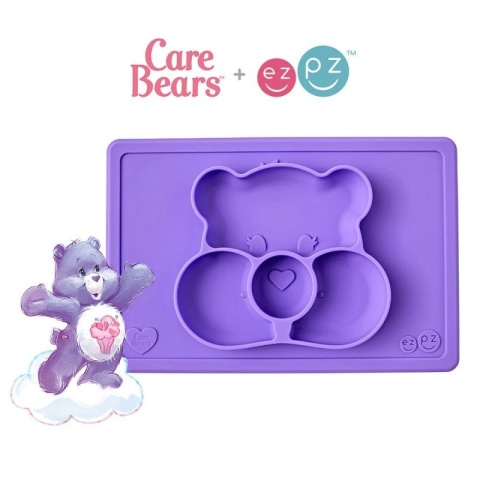 EZPZ Silikonowy talerzyk z podkładką 2w1 Care Bears™ Mat Miśka Share Bear fioletowy