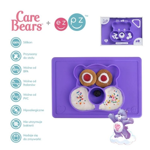 EZPZ Silikonowy talerzyk z podkładką 2w1 Care Bears™ Mat Miśka Share Bear fioletowy