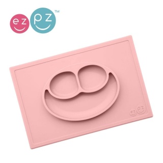 EZPZ Silikonowy talerzyk z podkładką 2w1 Happy Mat pastelowy róż