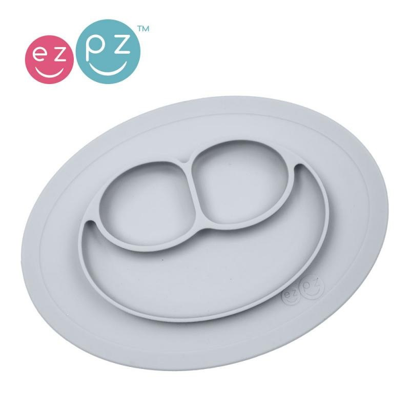 EZPZ Silikonowy talerzyk z podkładką mały 2w1 Mini Mat pastelowa szarość EZPZ Silikonowy talerzyk z podkładką mały 2w1 Mini Mat pastelowa szarość
