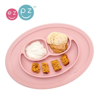 EZPZ Silikonowy talerzyk z podkładką mały 2w1 Mini Mat pastelowy róż