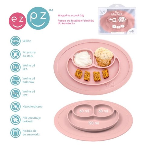 EZPZ Silikonowy talerzyk z podkładką mały 2w1 Mini Mat pastelowy róż EZPZ Silikonowy talerzyk z podkładką mały 2w1 Mini Mat pastelowy róż