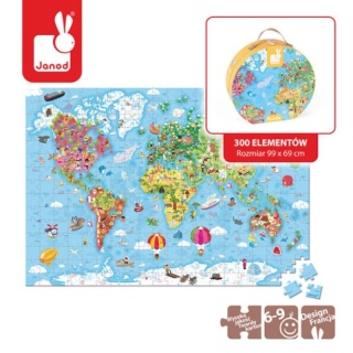 Janod Puzzle w walizce Mapa Świata 300 elementów