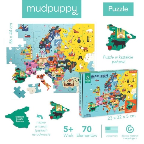 MUDPUPPY Puzzle Mapa Europy z elementami w kształcie państw 5+