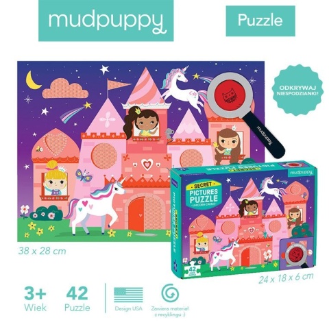 MUDPUPPY Puzzle z ukrytymi obrazkami Zamek jednorożca 42 elementy 3+