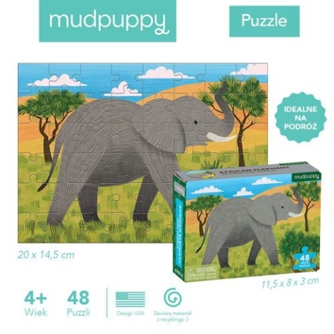 MUDPUPPY Puzzle mini Słoń afrykański 48 elementów 4+