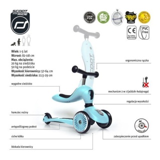 SCOOTANDRIDE Highwaykick 1 2w1 Jeździk i hulajnoga 1-5 lat Blueberry