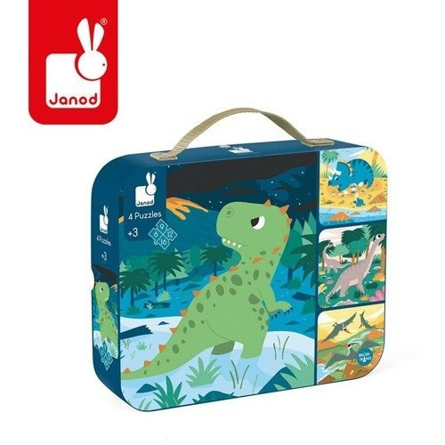 JANOD Puzzle progresywne w walizce Dinozaury 4 układanki – 6, 9, 12 i 16 elementów 3+ JANOD Puzzle progresywne w walizce Dinozaury 4 układanki – 6, 9, 12 i 16 elementów 3+
