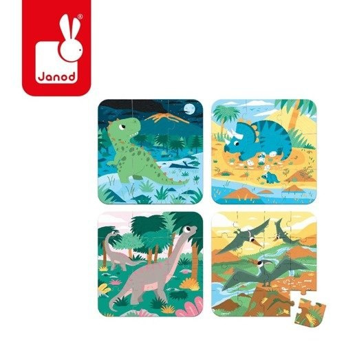 JANOD Puzzle progresywne w walizce Dinozaury 4 układanki – 6, 9, 12 i 16 elementów 3+ JANOD Puzzle progresywne w walizce Dinozaury 4 układanki – 6, 9, 12 i 16 elementów 3+
