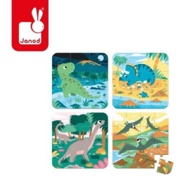 JANOD Puzzle progresywne w walizce Dinozaury 4 układanki – 6, 9, 12 i 16 elementów 3+