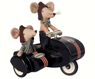 Maileg Czarny skuter - Black Scooter w/ sidecar, metal