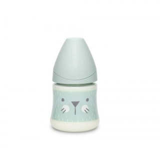 SUAVINEX BUTELKA HYGGE 150ML KOTEK MIĘTOWY Smoczek okrągły o wolnym przepływie