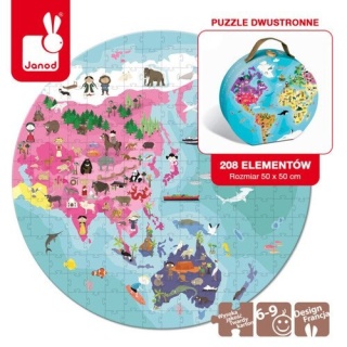 JANOD Puzzle w walizce dwustronne Błękitna planeta 208 elementów