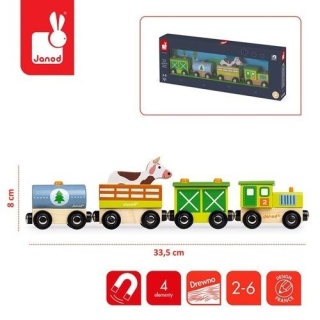 Drewniany pociąg Janod Farma Story - lokomotywa z wagonikami