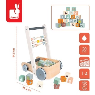 Janod Wózek pchacz drewniany z 20 klockami Sweet Cocoon