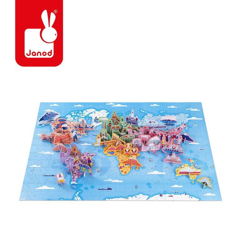 Janod Puzzle edukacyjne z figurkami 3D Cuda świata 350 elementów 7 +