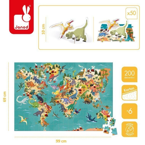 JANOD Puzzle edukacyjne z figurkami Dinozaury 3D 200 el. 6+ JANOD Puzzle edukacyjne z figurkami Dinozaury 3D 200 el. 6+
