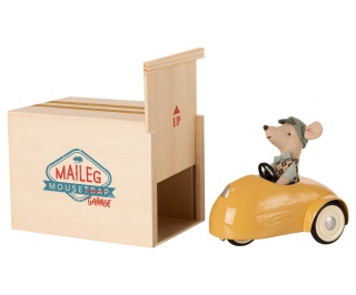 Myszka w żółtym samochodzie, garaż / MAILEG Mouse car w. garage - Yellow,