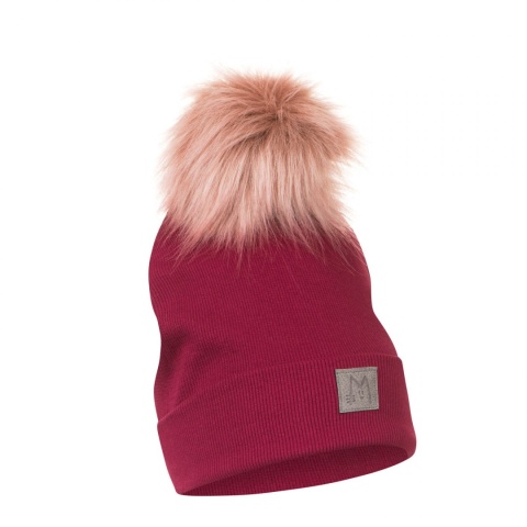 manustore.pl MISGATOS Czapka z podwinięciem i różowym pomponem - bordo (rododendron)