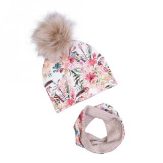 UL&KA Komplet zimowy czapka i komin z pomponem Kwiaty Boho