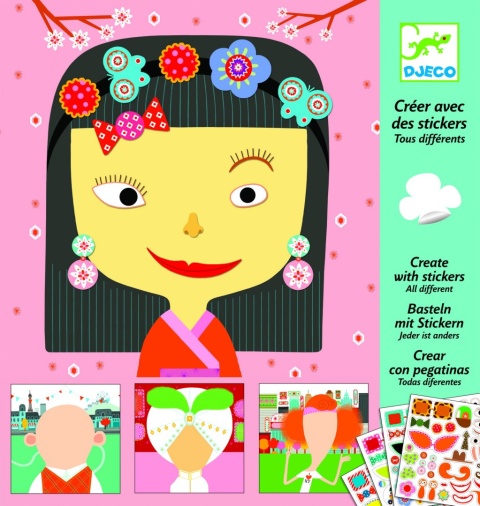 DJECO Zestaw artystyczny z naklejkami dla maluchów TWARZE 3-6 lat