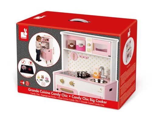 JANOD Duża kuchnia drewniana z dźwiękiem i 6 akcesoriami Candy Chic JANOD Duża kuchnia drewniana z dźwiękiem i 6 akcesoriami Candy Chic