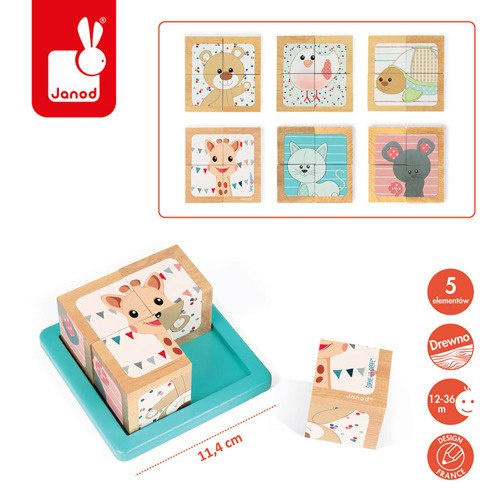 JANOD Klocki drewniane Puzzle 6w1 Żyrafka Sophie JANOD Klocki drewniane Puzzle 6w1 Żyrafka Sophie