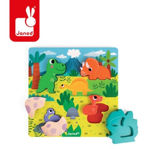 JANOD Układanka drewniana 3D Zabawa w chowanego Dinozaury