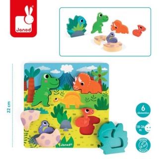 JANOD Układanka drewniana 3D Zabawa w chowanego Dinozaury