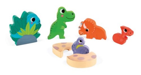 JANOD Układanka drewniana 3D Zabawa w chowanego Dinozaury