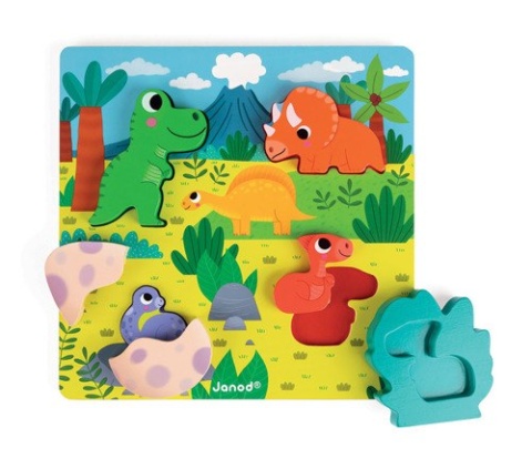 JANOD Układanka drewniana 3D Zabawa w chowanego Dinozaury