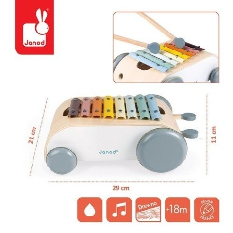 Drewniany wózek - cymbałki do ciągnięcia Janod Sweet Cocoon - 8 tonów