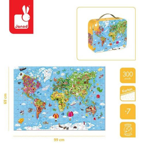 JANOD Puzzle w walizce Ogromna mapa świata 300 elementów 7+ JANOD Puzzle w walizce Ogromna mapa świata 300 elementów 7+