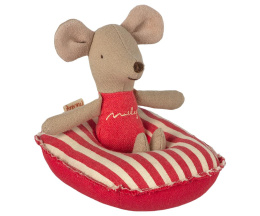 MAILEG Ponton dla małej myszki czerwony, Rubber boat, Small mouse - Red stripe