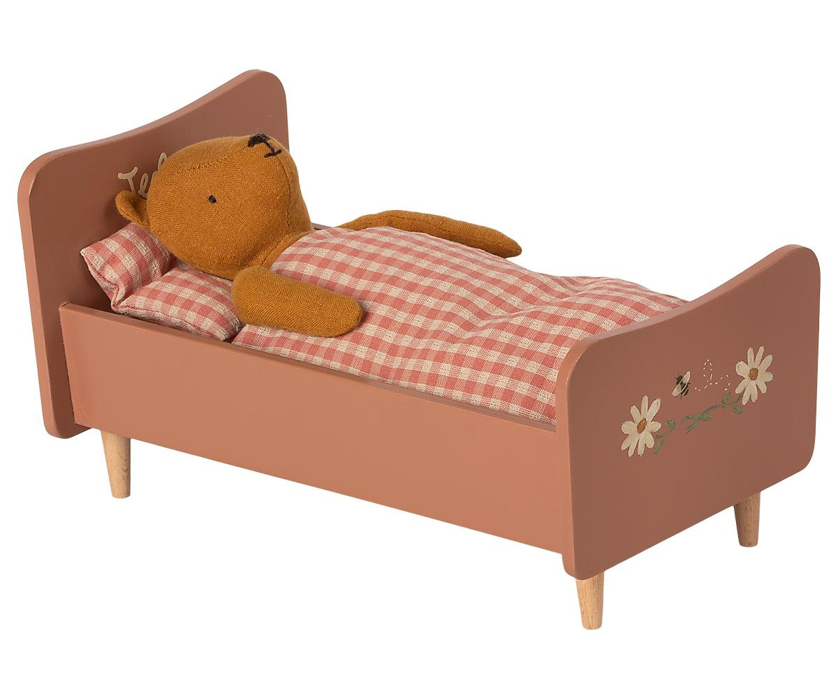 MAILEG Drewniane łóżko Teddy Mom, Wooden bed, Teddy mom - Rose