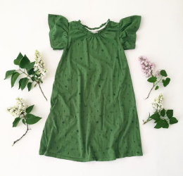 Sukienka krótki rękaw zielona w listki