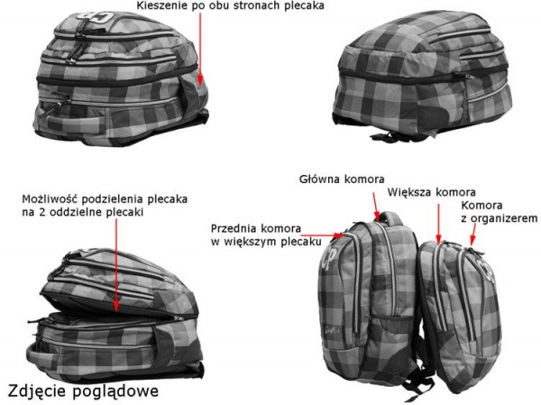 CoolPack Plecak młodzieżowy 2w1 Combo Prism Illusion, 5 przegródek