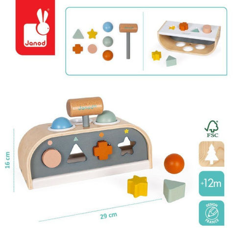 Janod Drewniana przebijanka i sorter kształtów 3 w 1 Sweet Cocoon Janod Drewniana przebijanka i sorter kształtów 3 w 1 Sweet Cocoon