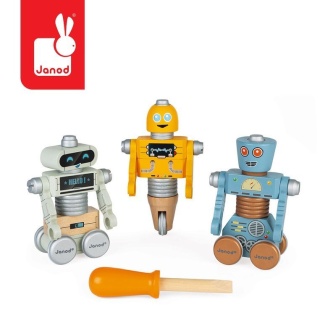 Janod Drewniane roboty do składania ze śrubokrętem Brico'kids