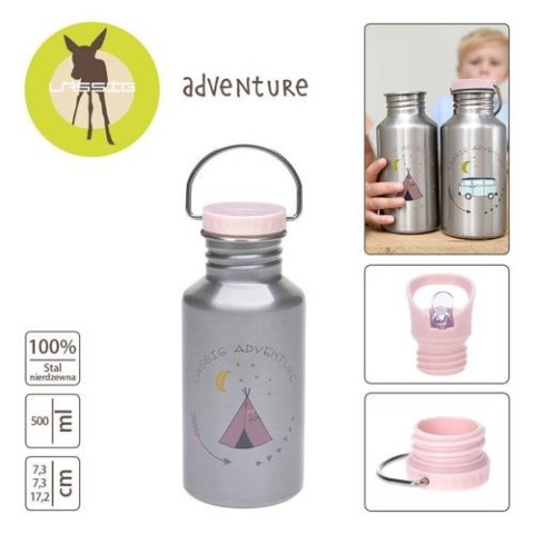 Lassig Butelka - bidon ze stali nierdzewnej z dodatkową zakrętką z ustnikiem 500 ml Adventure Tipi