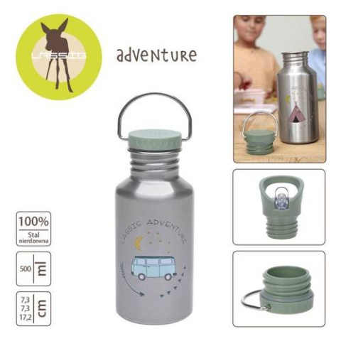 Lassig Butelka - bidon ze stali nierdzewnej z dodatkową zakrętką z ustnikiem 500 ml Adventure Bus Lassig Butelka - bidon ze stali nierdzewnej z dodatkową zakrętką z ustnikiem 500 ml Adventure Bus