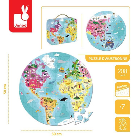 JANOD Puzzle w walizce dwustronne Błękitna planeta 208 elementów 7+ JANOD Puzzle w walizce dwustronne Błękitna planeta 208 elementów 7+
