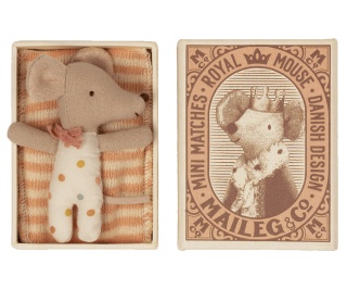 MAILEG Baby mouse, Sleepy/wakey in matchbox - Girl