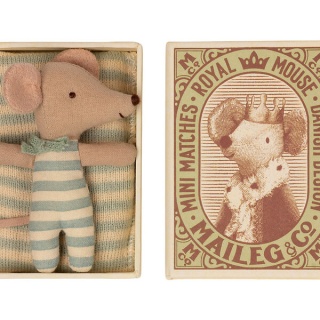 MAILEG Myszka - Baby mouse, Sleepy/wakey in matchbox - Boy