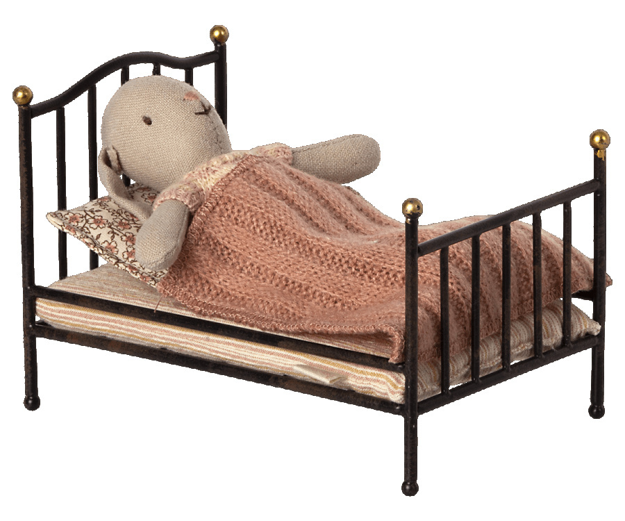 MAILEG Łóżko_Vintage bed, Mouse - Anthracite, Łóżko Vintage dla myszek antracytowe
